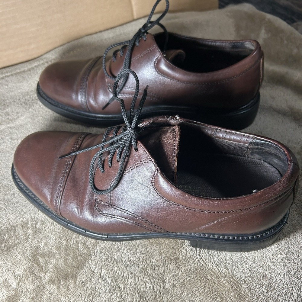 Hunter's Bay Mens Size 7.5 Brown Leather Cap Toe Derby Oxford Dress Shoes